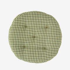 Madam Stoltz round cotton chair pad checked green