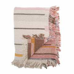 Throw blanket with pink, brown, and beige colours