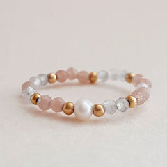 elastic ring Mujajuma pink pearl gems