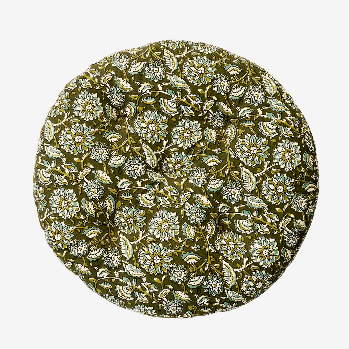 Round Cotton Chair Pad Botanical Green Madam Stoltz