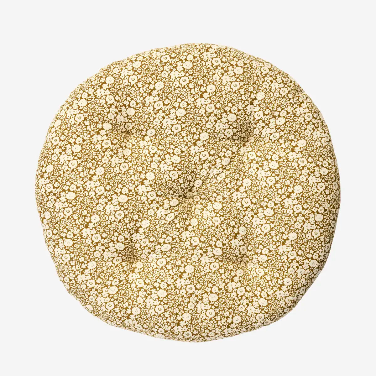 Round Cotton Chair Pad Wildflower Yellow
