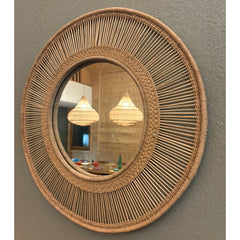 People of the Sun round rattan Malawi mirror