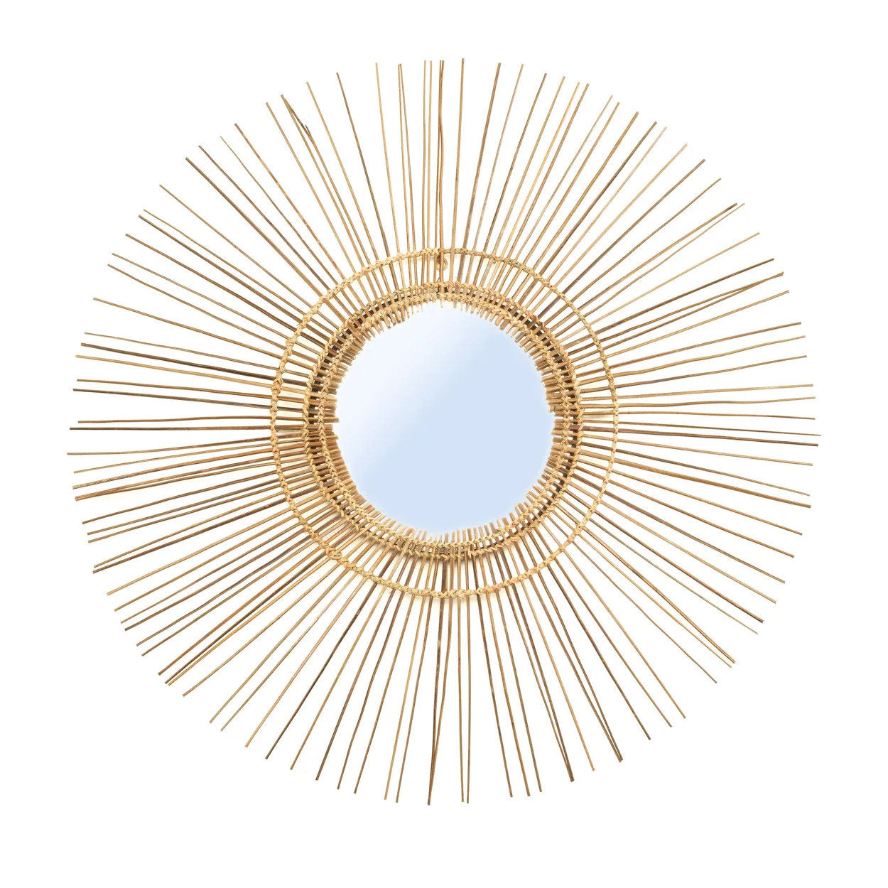 sun shaped round rattan mirror