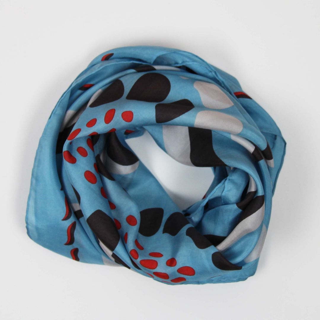 Les Belles Vagabondes Large Silk Scarf Myosotis Blue Circle
