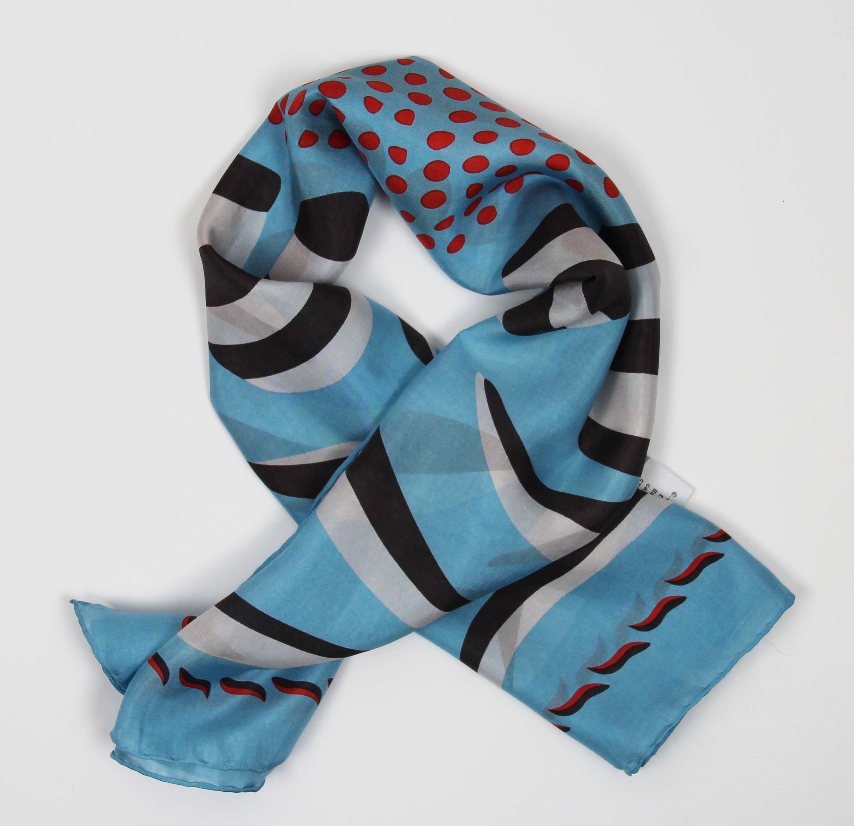 Les Belles Vagabondes Large Silk Scarf Myosotis Blue Cross
