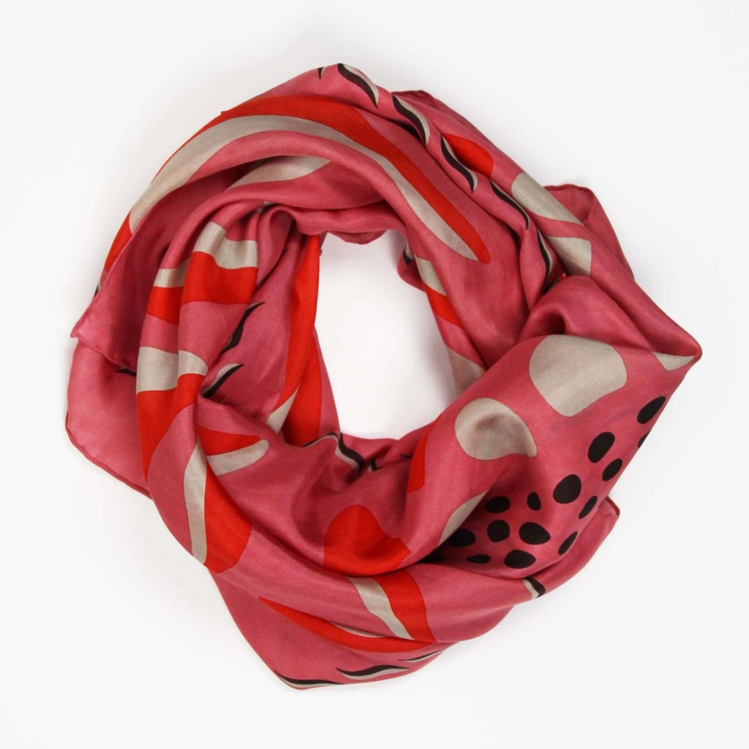 Les Belles Vagabondes Large Silk Scarf Myosotis Orange Circle