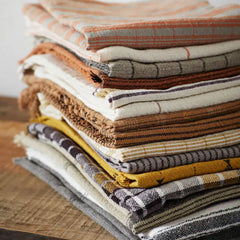 stack of striped kitchen towels