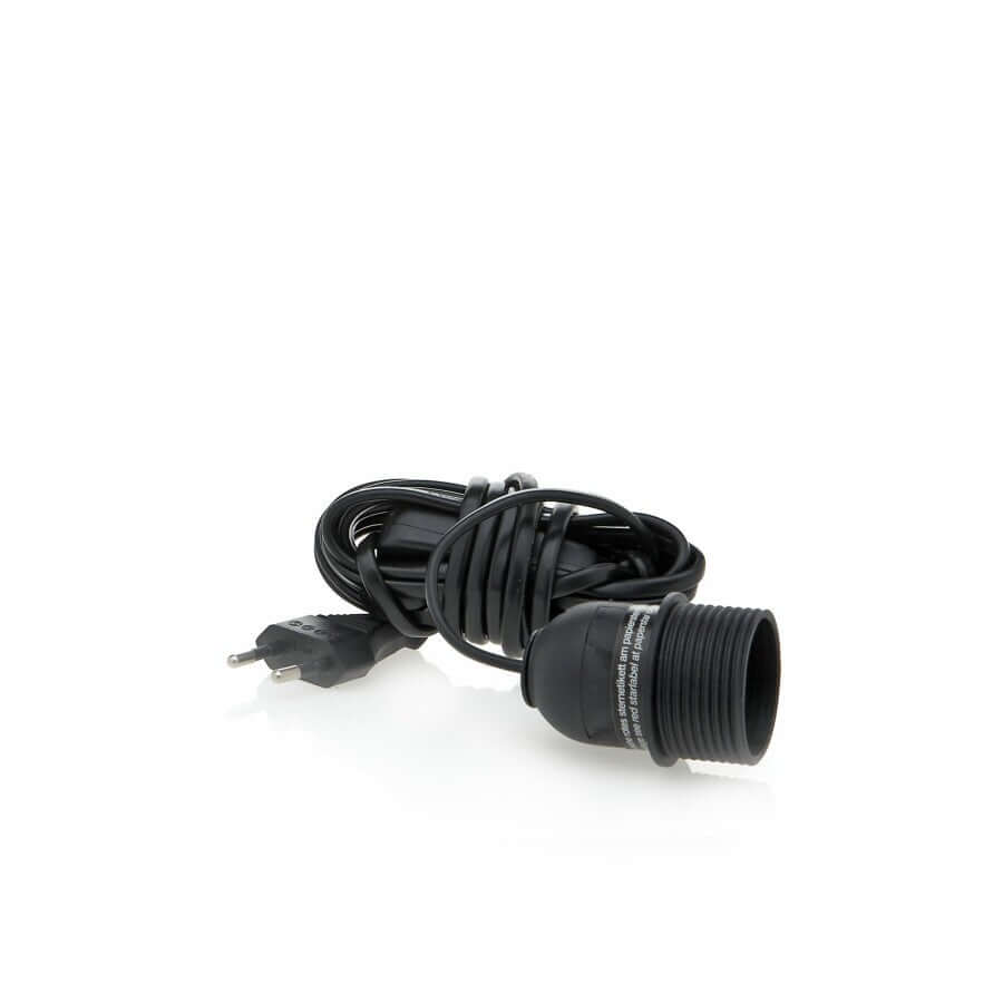 A four-meter black power cord with a standard EU plug, designed for use with Starlightz lamps.