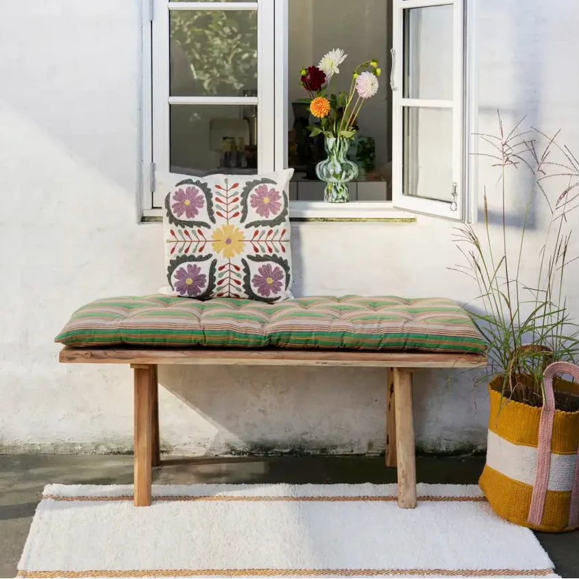 striped bench mattress cushion Madam Stoltz green