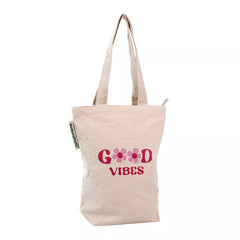 sustainable Tote Bag with zipper - NoMorePlastic -Good Vibes