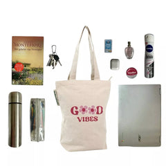 sustainable Tote Bag with zipper - NoMorePlastic -Good Vibes