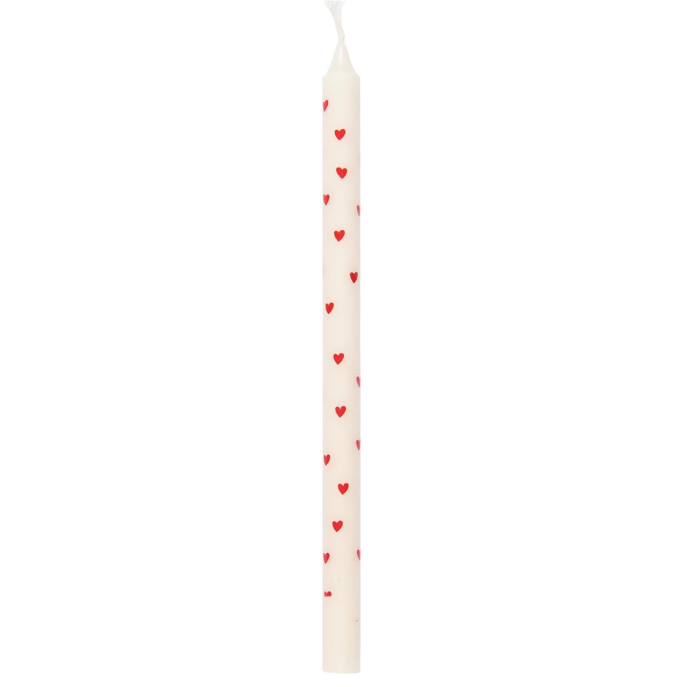 taper candle white with red hearts