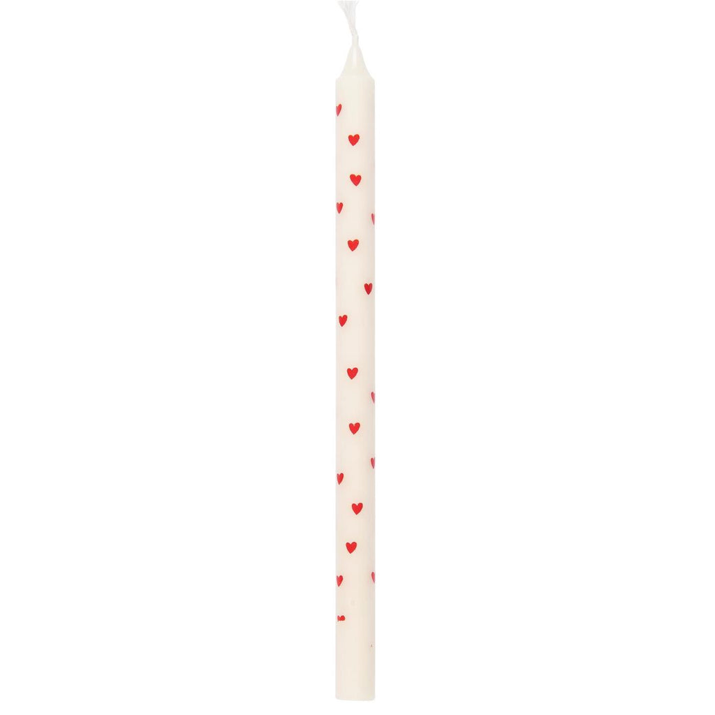 taper candle white with red hearts