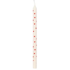 taper candle white with red hearts