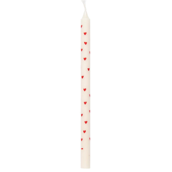 taper candle white with red hearts