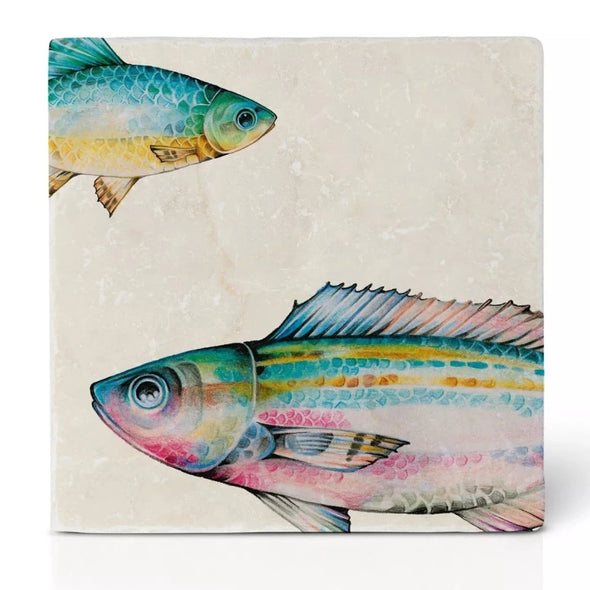 Ligarti tile coaster natural stone fish duo azure near