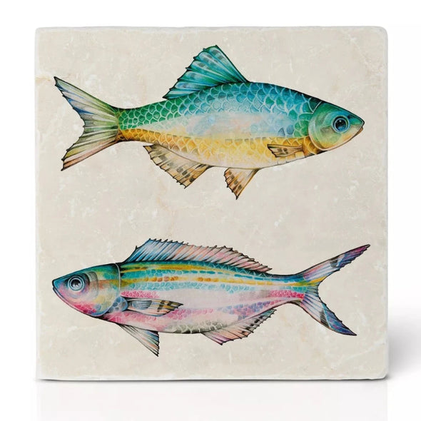 Ligarti tile coaster natural stone fish duo azure far