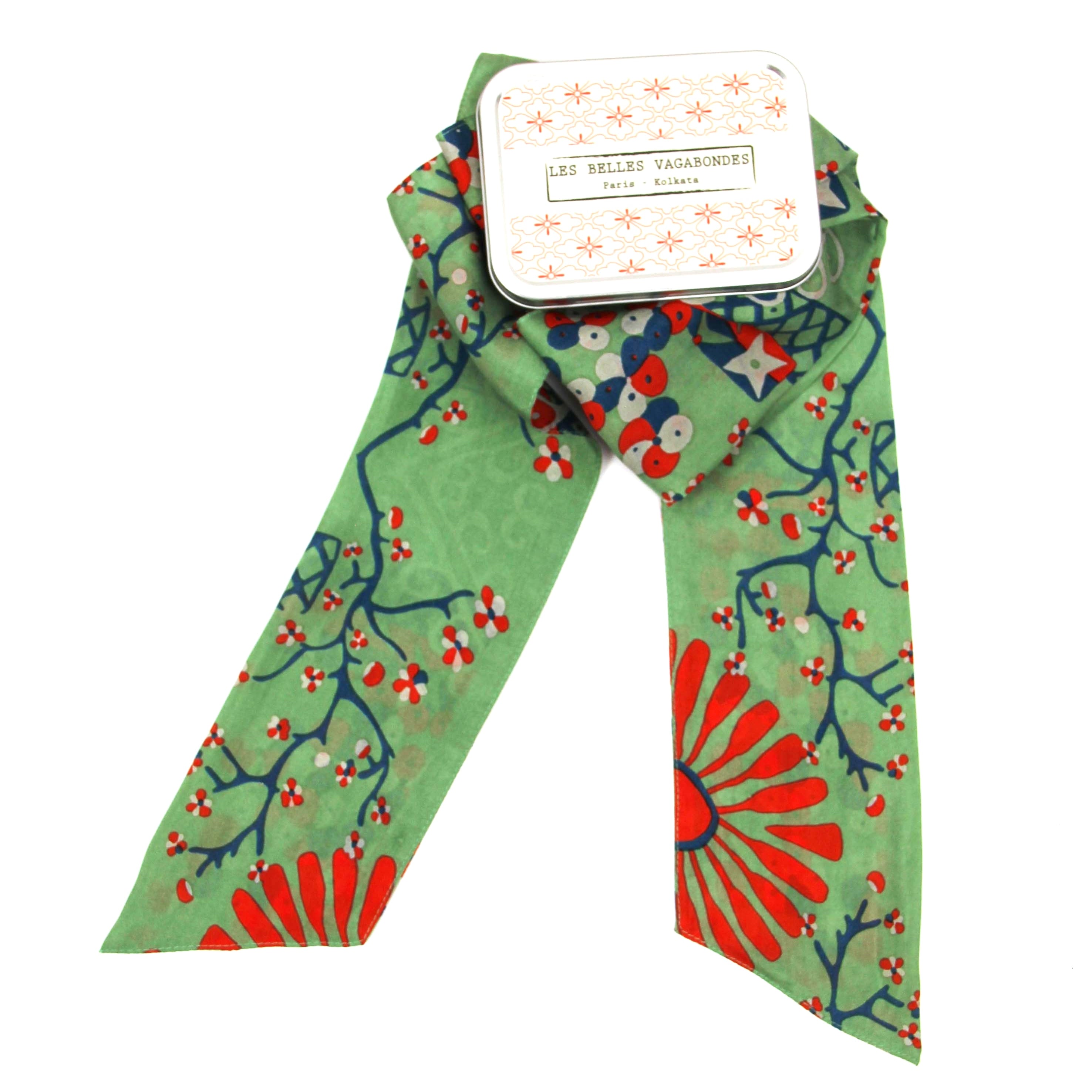 Les Belles Vagabondes Silk Twilly Masami Kaki Metal Gift Box