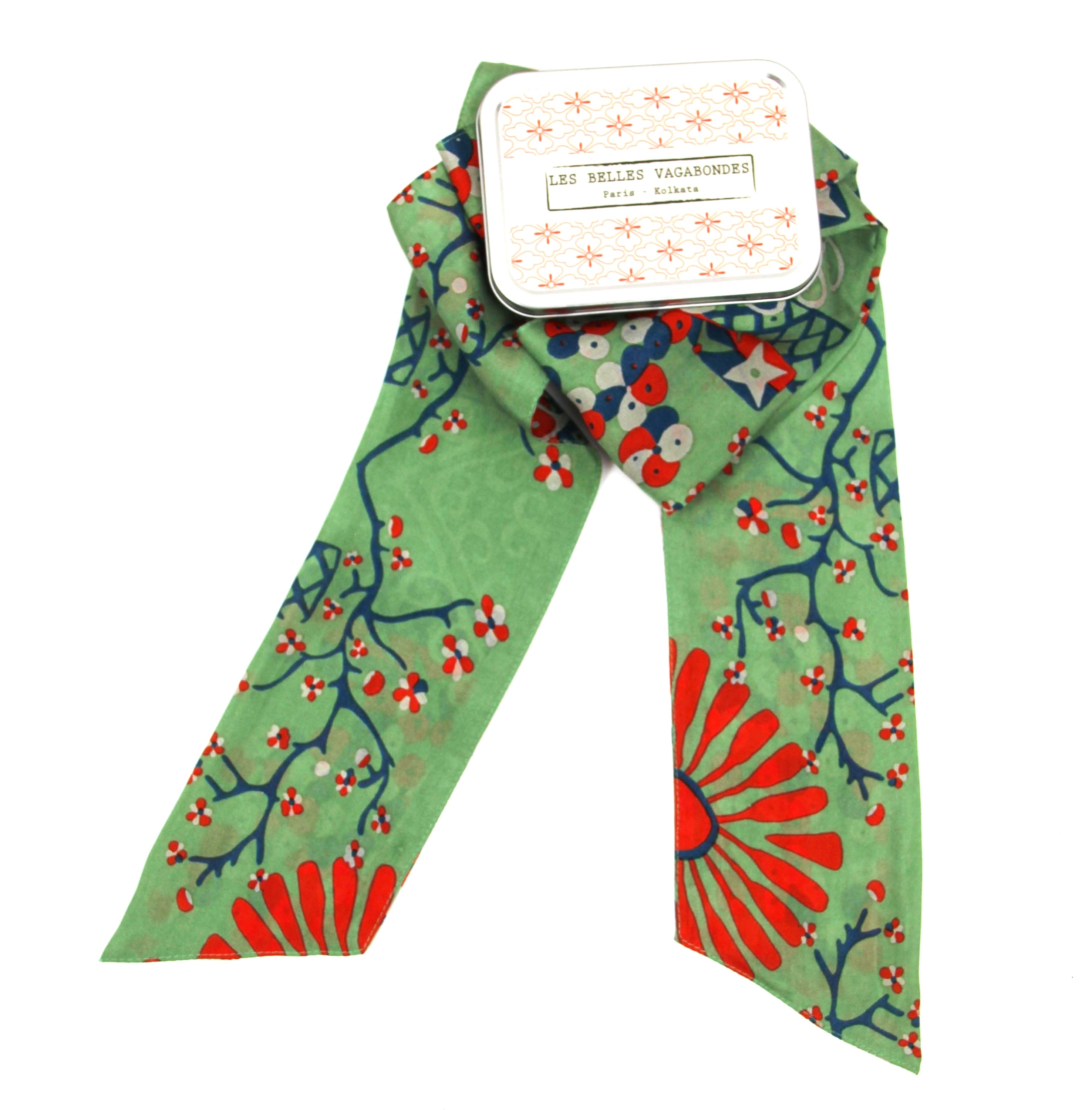 Les Belles Vagabondes Silk Twilly Masami Kaki Metal Gift Box