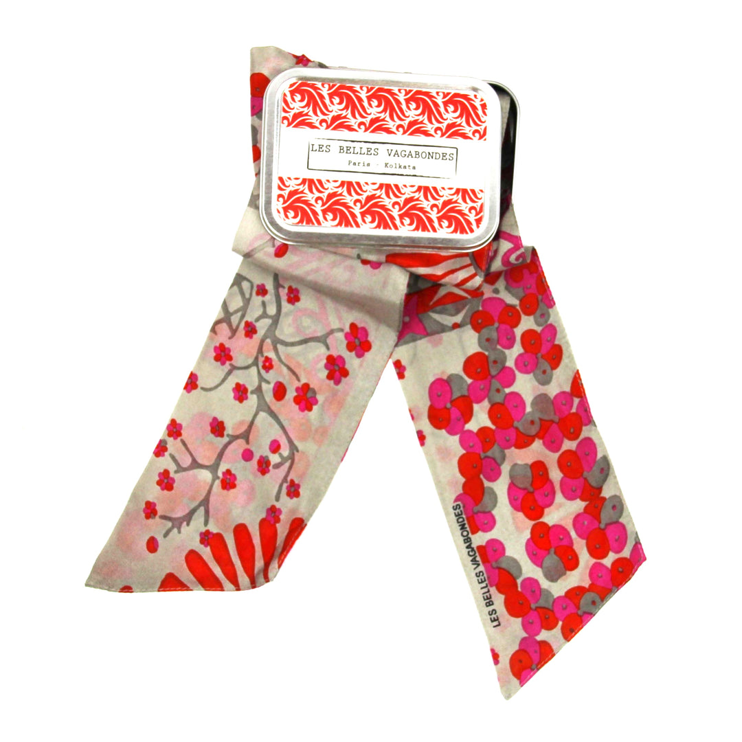 Les Belles Vagabondes Silk Twilly Masami Orange Metal Gift Box