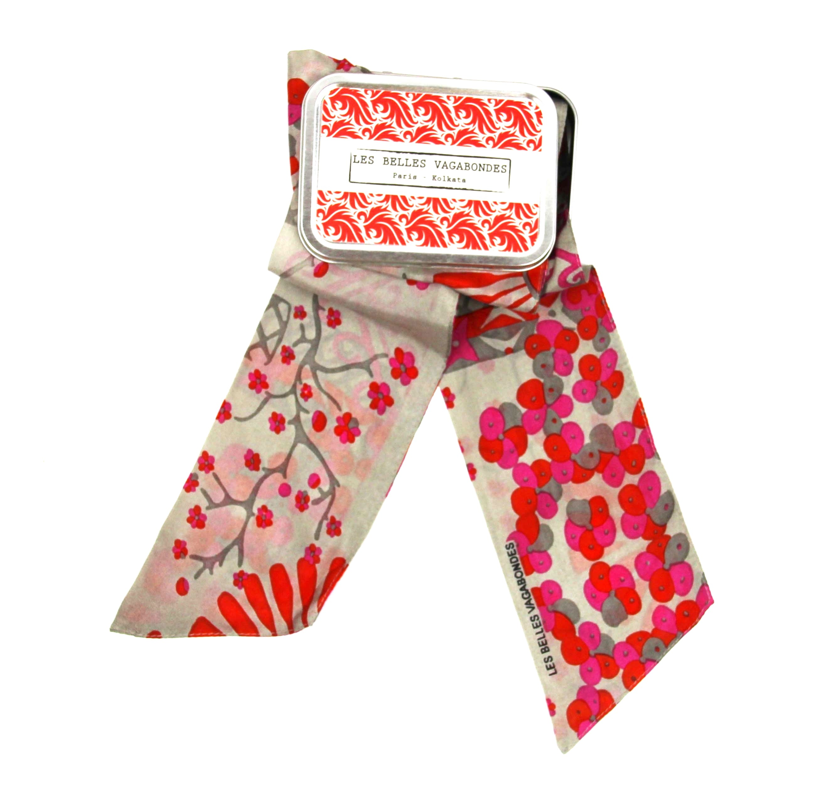 Les Belles Vagabondes Silk Twilly Masami Orange Metal Gift Box