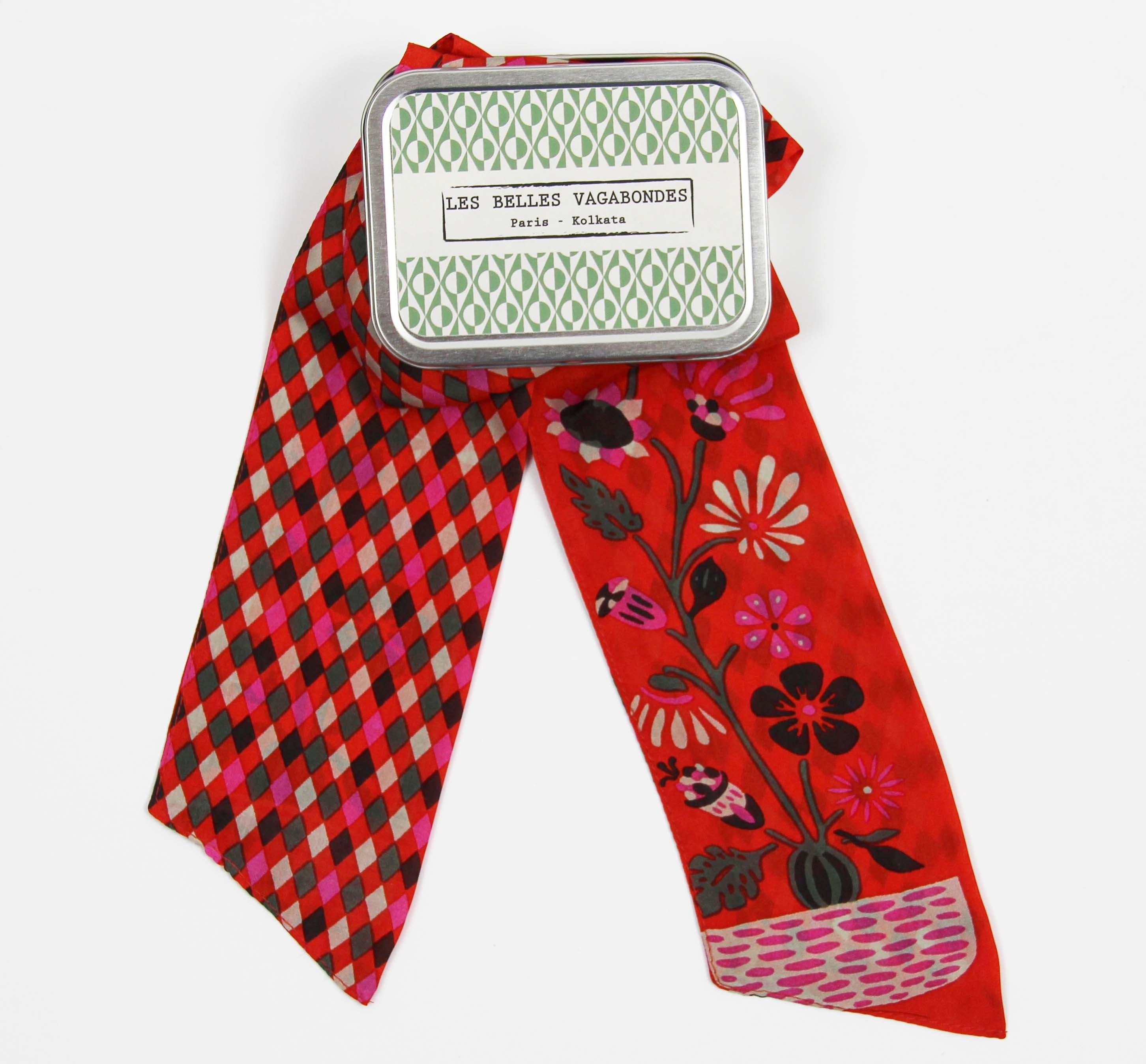Les Belles Vagabondes Silk Twilly Scarlett Orange Metal Gift Box