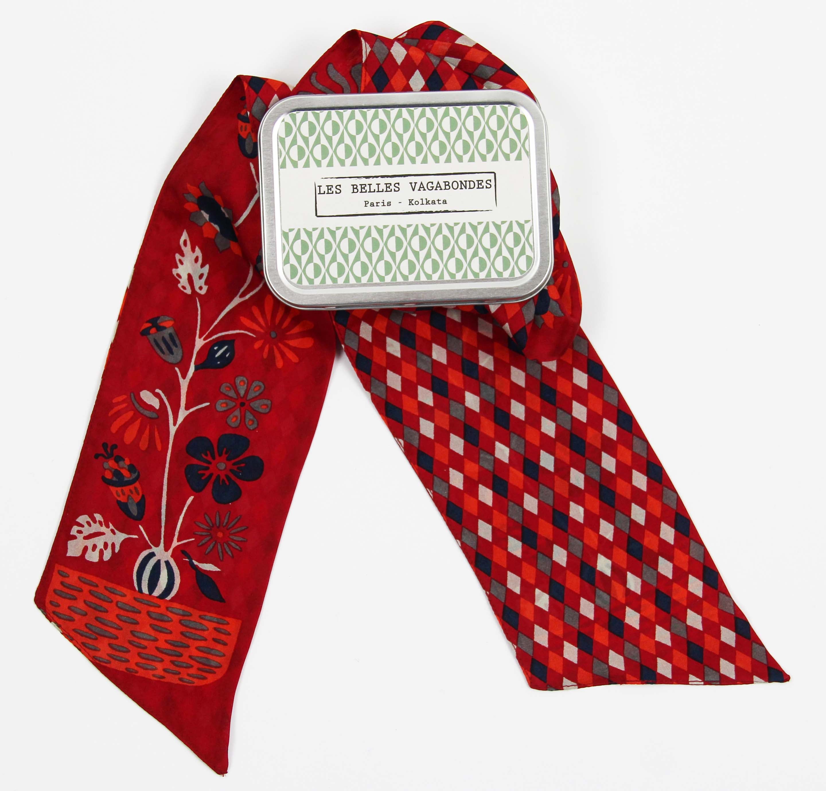 Les Belles Vagabondes Silk Twilly Scarlett Red Metal Gift Box