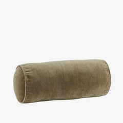 velvet bolster cushion in dusty green by Madam Stoltz