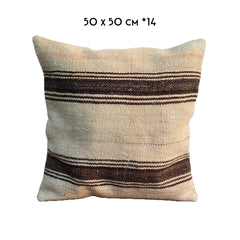 vintage kilim cushion natural beige brown stripes 50x50cm