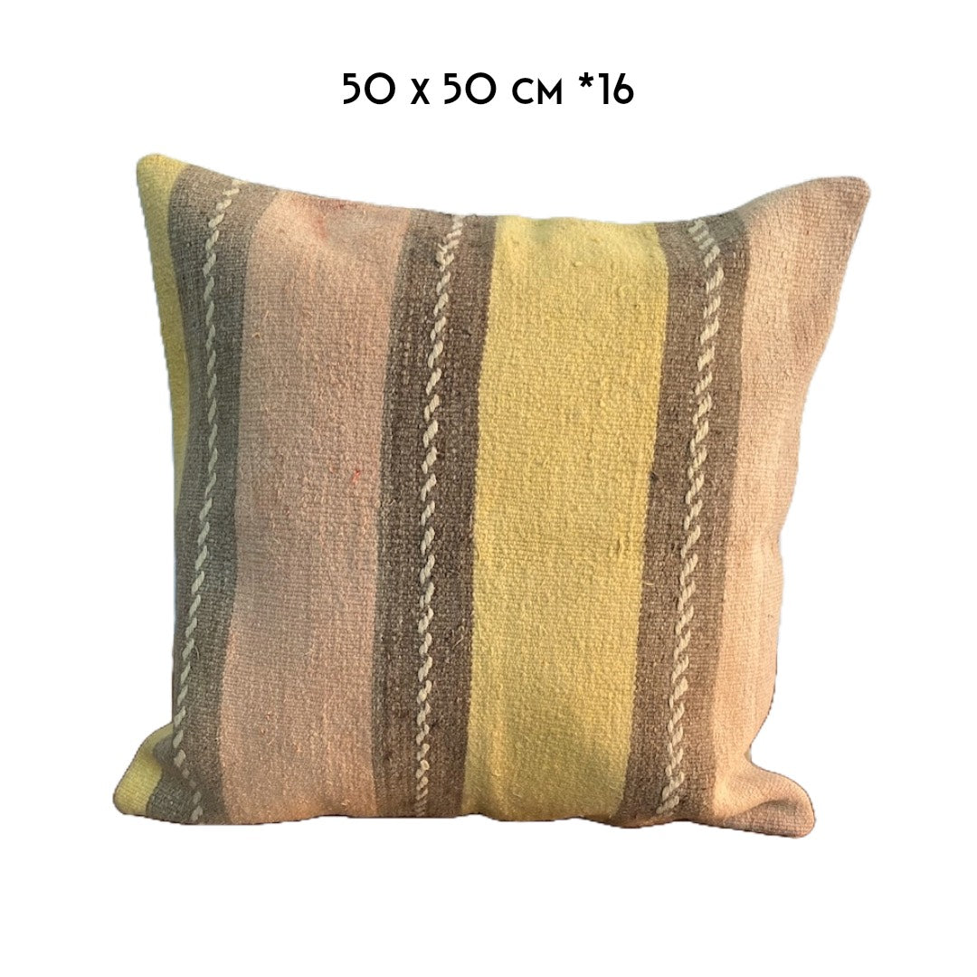 vintage kilim cushion soft pastel colours yellow pink 50x50cm