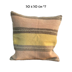 vintage kilim cushion soft pastel colours yellow pink 50x50cm