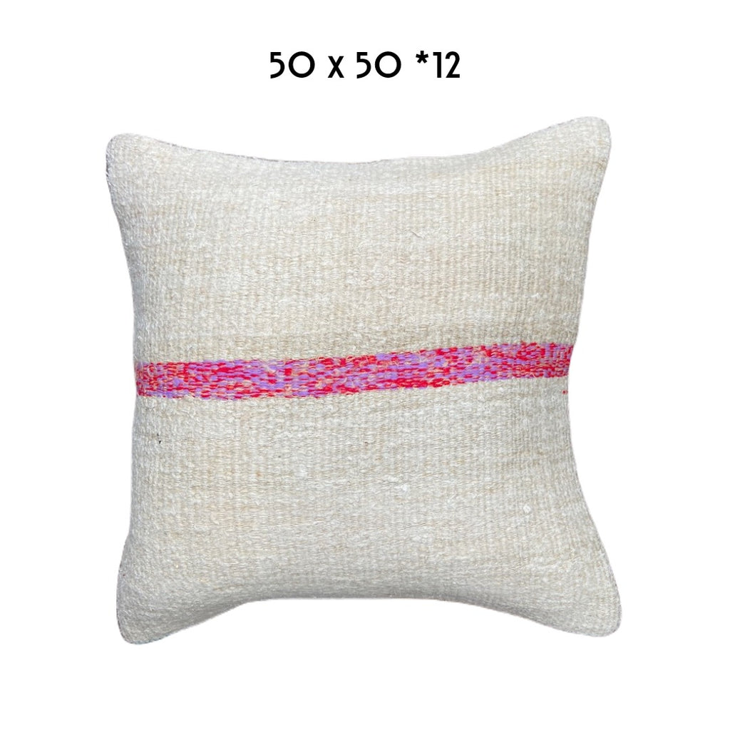 vintage hemp cushion 50x50cm Turkey pink stripe