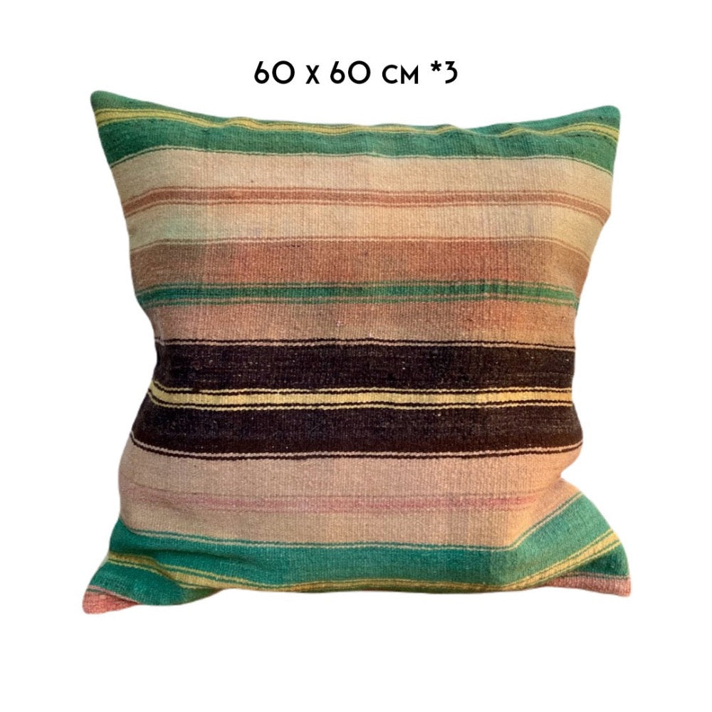 kilim cushion 60x60cm Turkey kelim kussen groot groen XL stripes