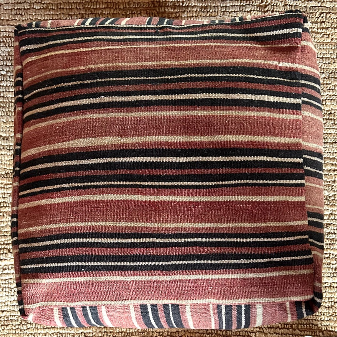 Vintage Kilim Pouf Dark Stripes