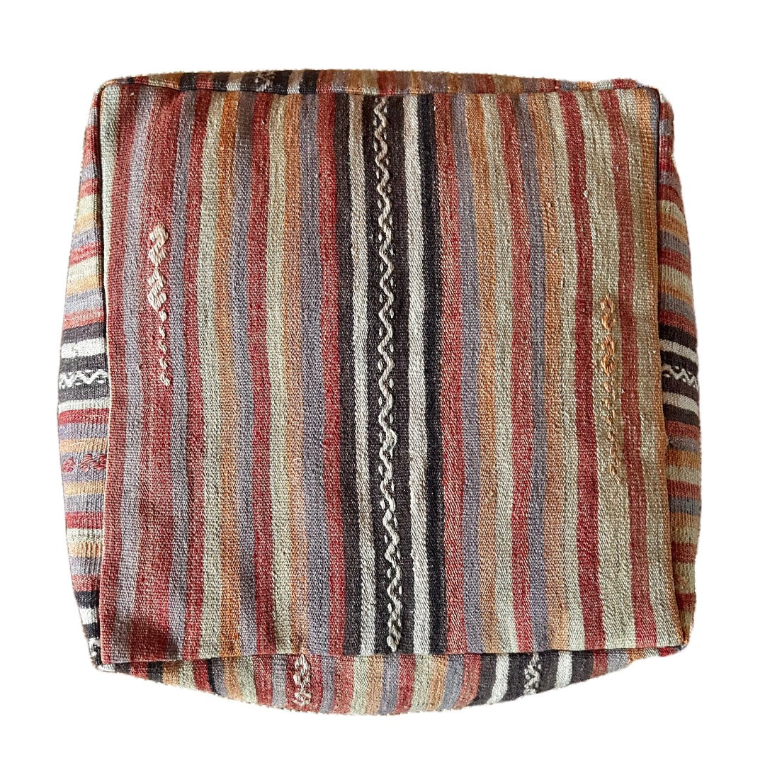 vintage kilim pouffe bordeaux stripes