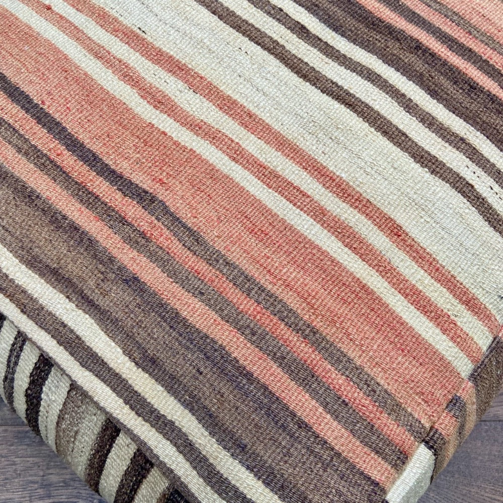 vintage kilim pouf Turkey brown stripes earth tones