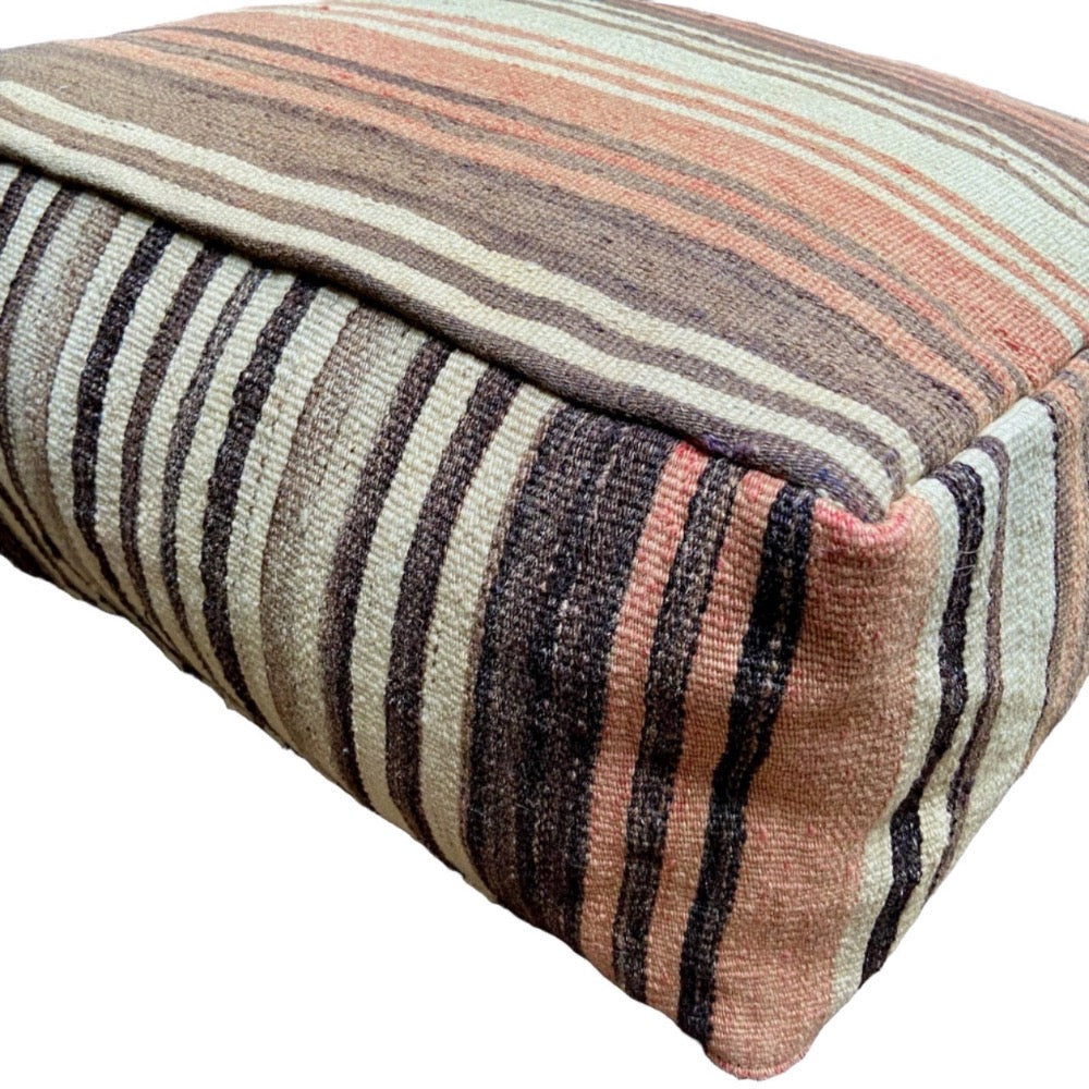 vintage kilim pouf Turkey brown stripes earth tones