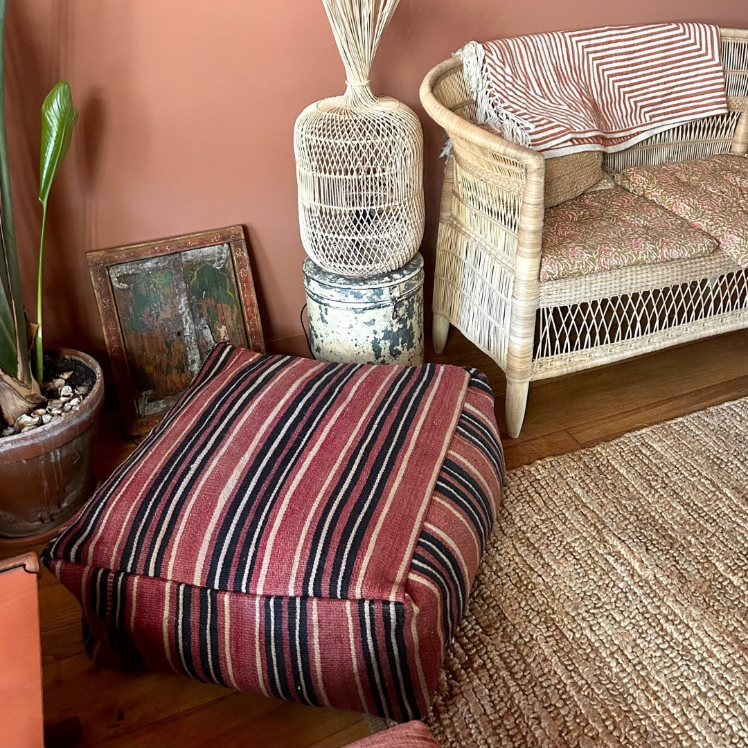 Vintage Kilim Pouf Dark Stripes
