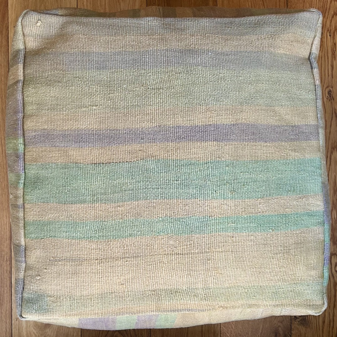 unique kilim pouf Turkey 60cm pastel stripes