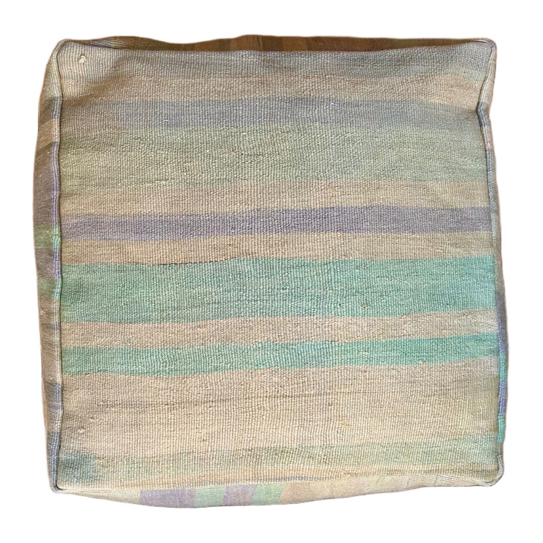 einzigartiger Vintage-Kilim-Pouf mit pastellfarbenen Streifen 60cm