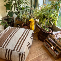 vintage kilim pouf 60x60cm brown stripes