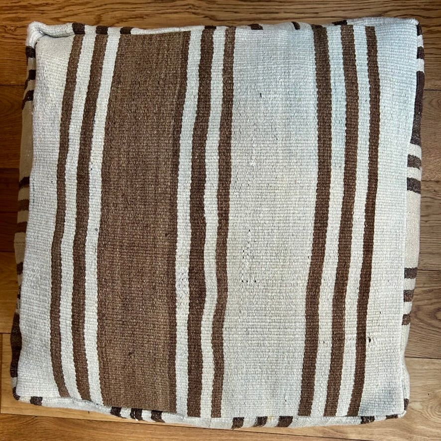 vintage kilim pouf 60x60cm brown stripes