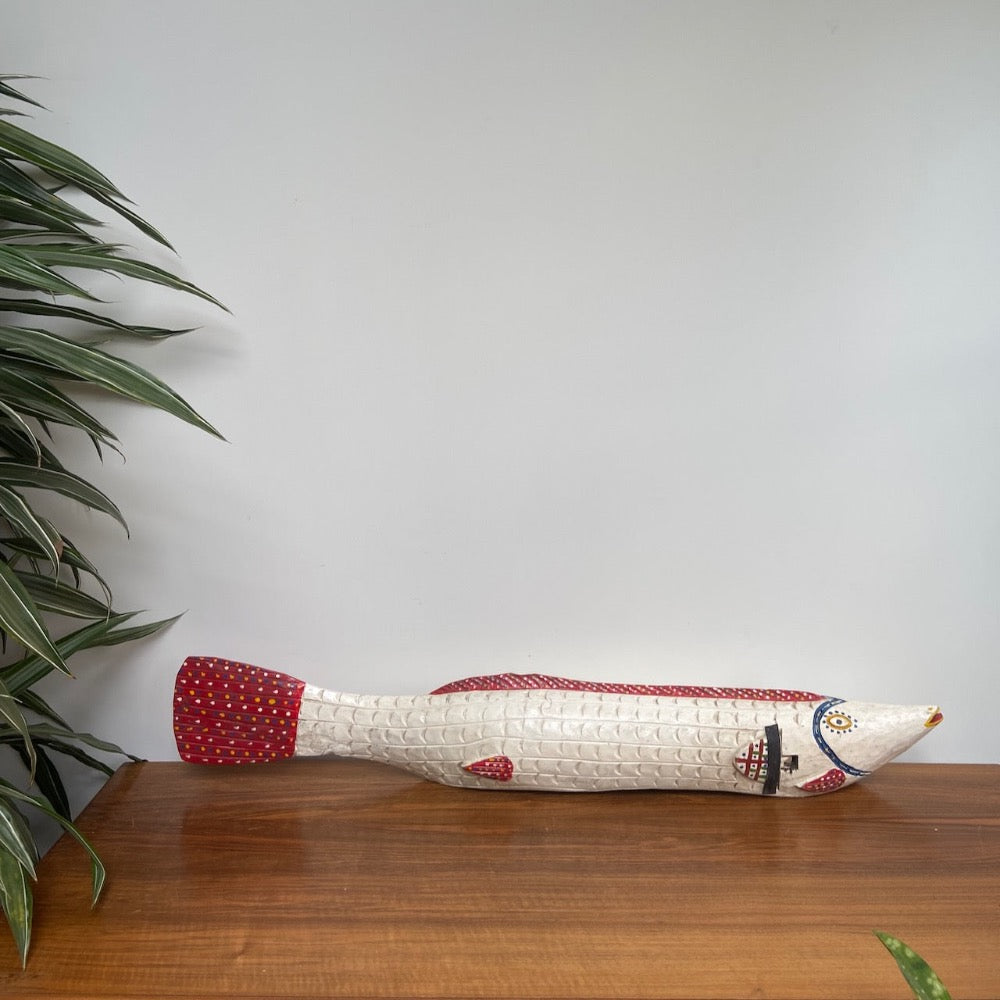 décoration murale en bois de poisson peint en blanc XL décoration murale