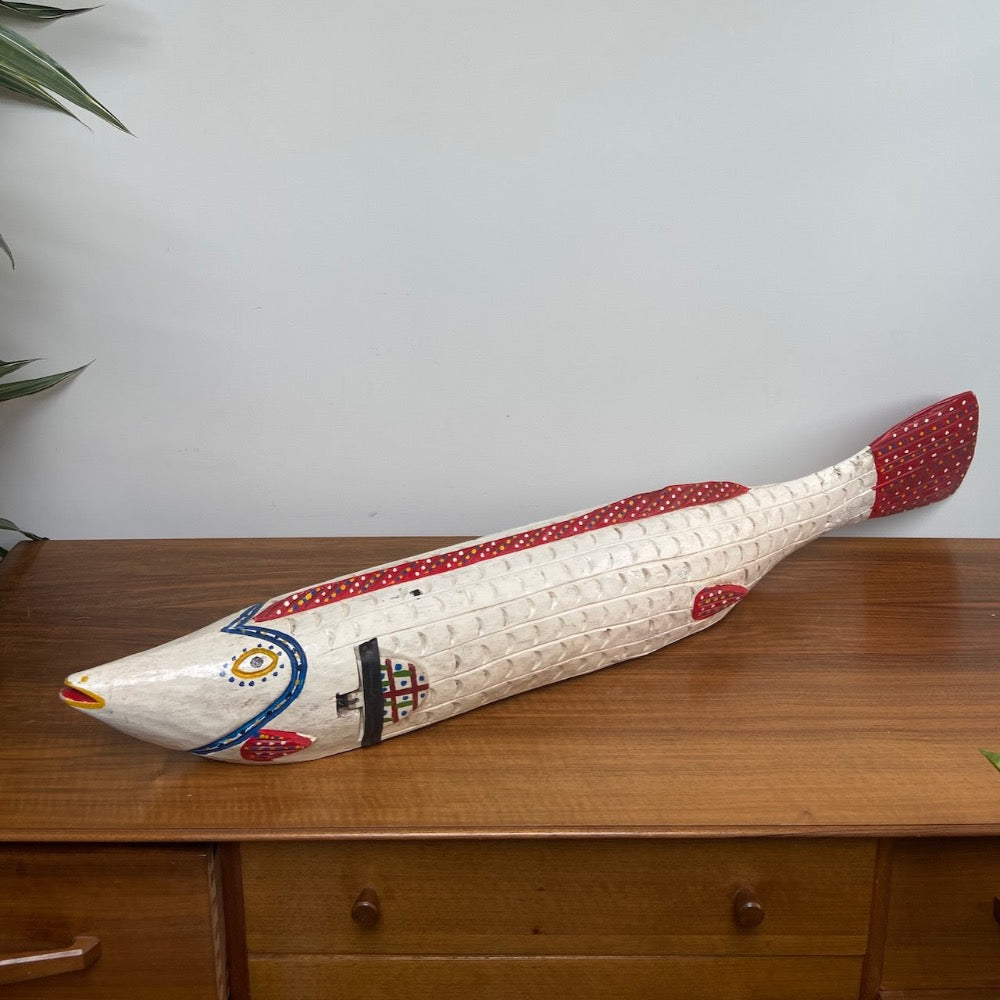 décoration murale en bois de poisson peint en blanc XL décoration murale