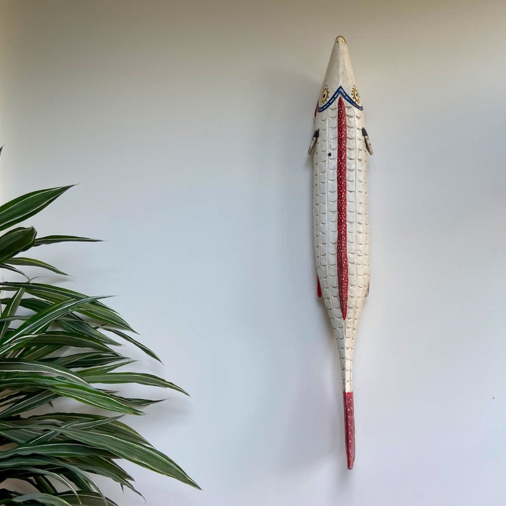 décoration murale en bois de poisson peint en blanc XL décoration murale