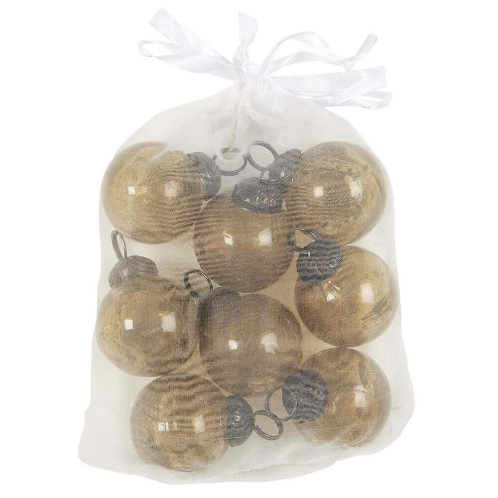 Bag w/8 same Christmas mini ornaments Ib Laursen pebbled glass honey glazen kerstballetjes mini kerstballen geel
