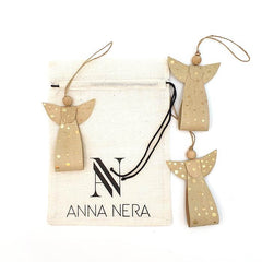 Christmas ornament hanger angel natural palm golden dots