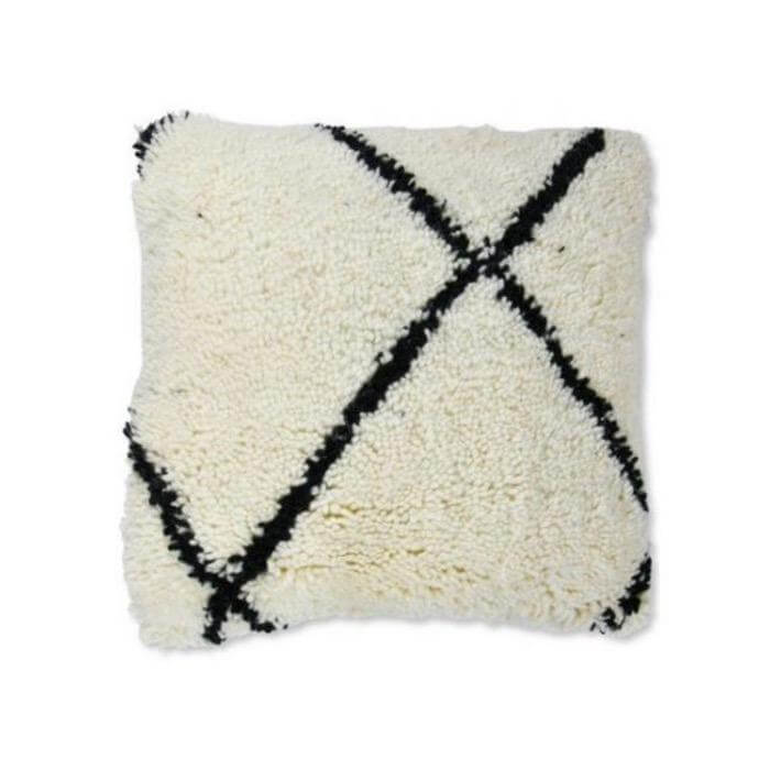 Beni Ouarain kussen wit zwart strepen 45x45 Marokko berber cushions Poufs pillows white cushion black stripes