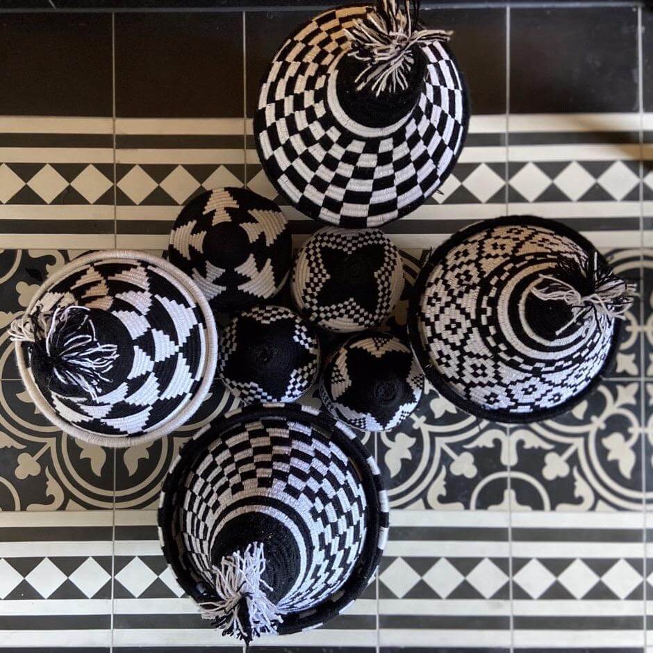 Marokkaanse berber mand manden handmade baskets fairtrade berbermand black white