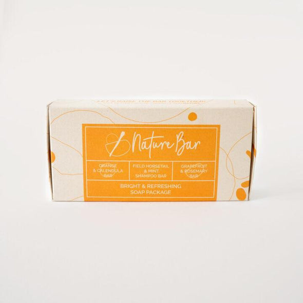 Nature Bar bright refreshing soap shampoo bar package bestseller soaps gift set vegan handmade